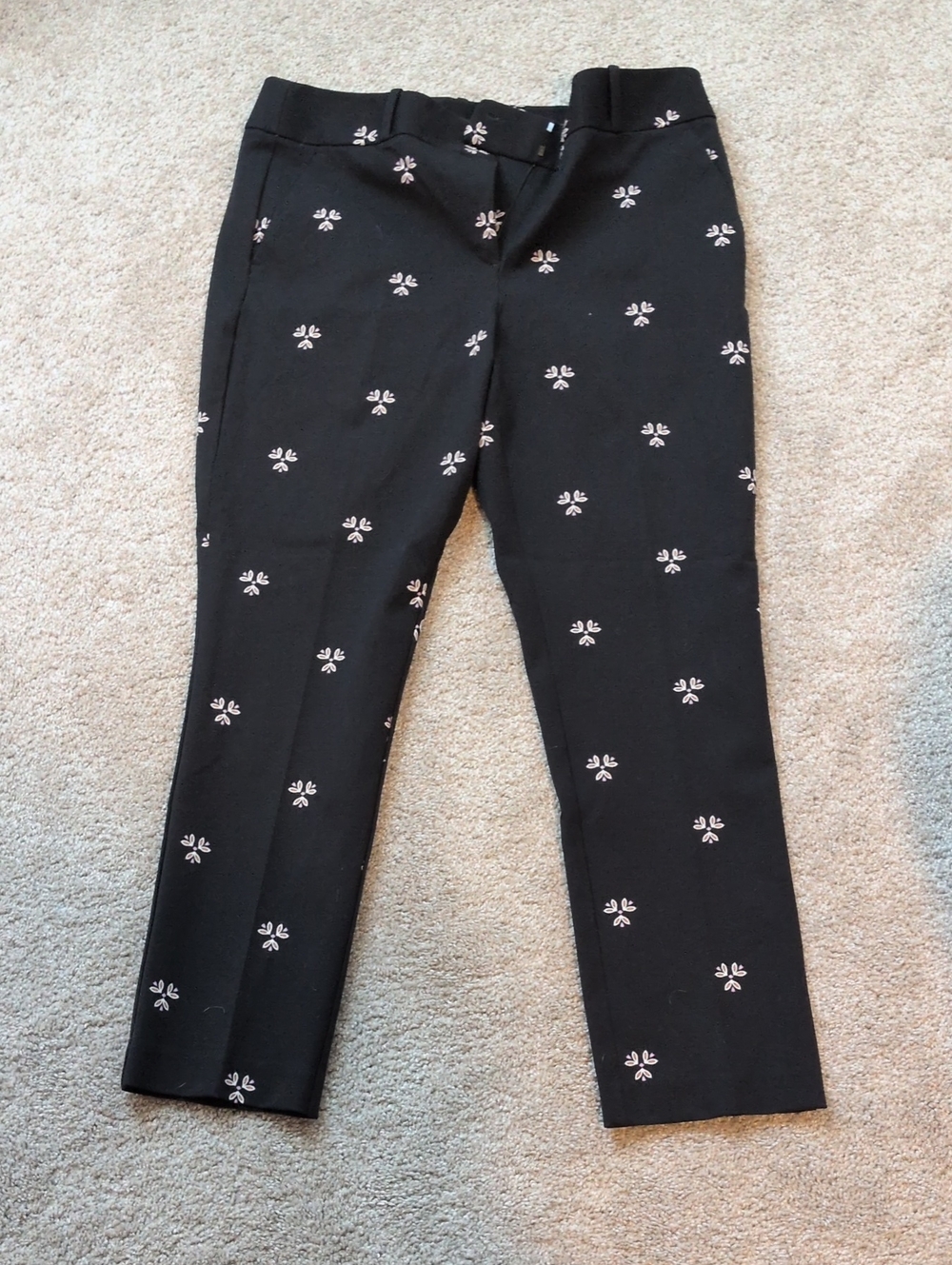 LOFT Black Ankle Chinos with White Floral Motifs